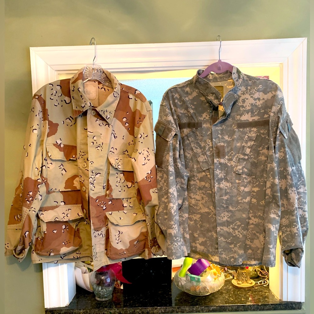 Camo jackets- 1 Large short (brown) & 1 Large Regular (green)